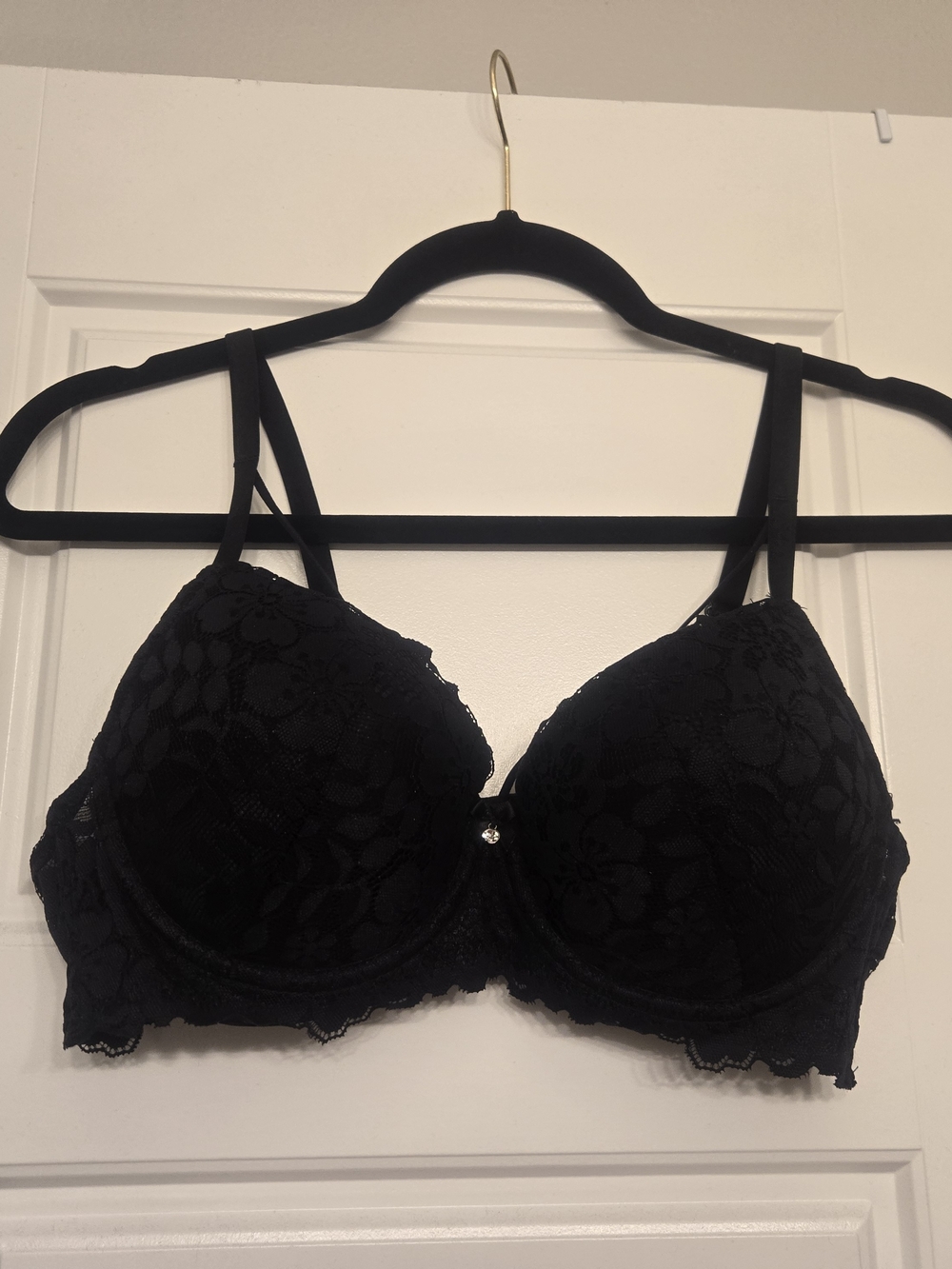 Victoria's Secret Shine Charm Push-Up Bra Black & Red Lace Set